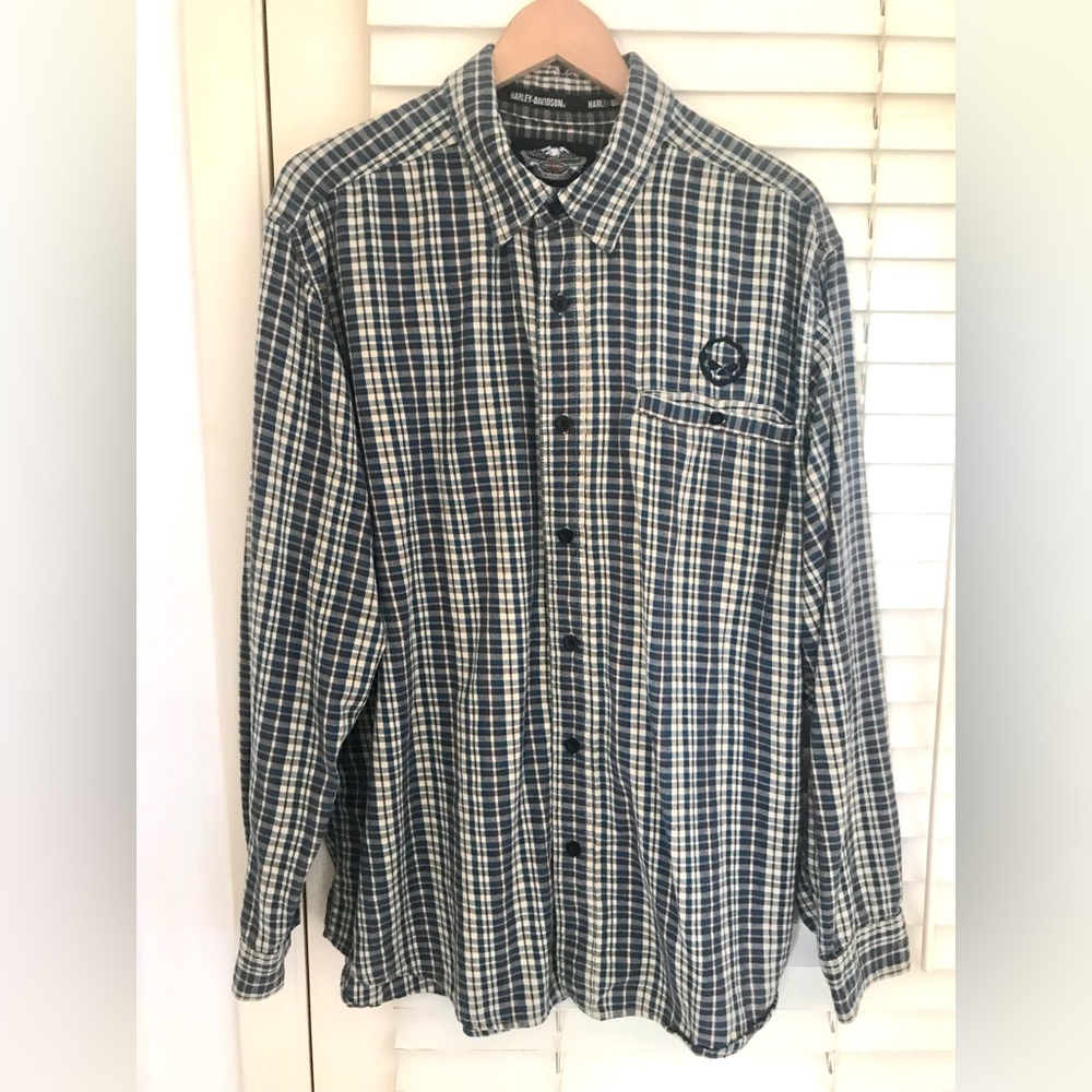 Harley Davidson Plaid Flannel Button Down Shirt XL - Motorcycle, Hunting, Pocket